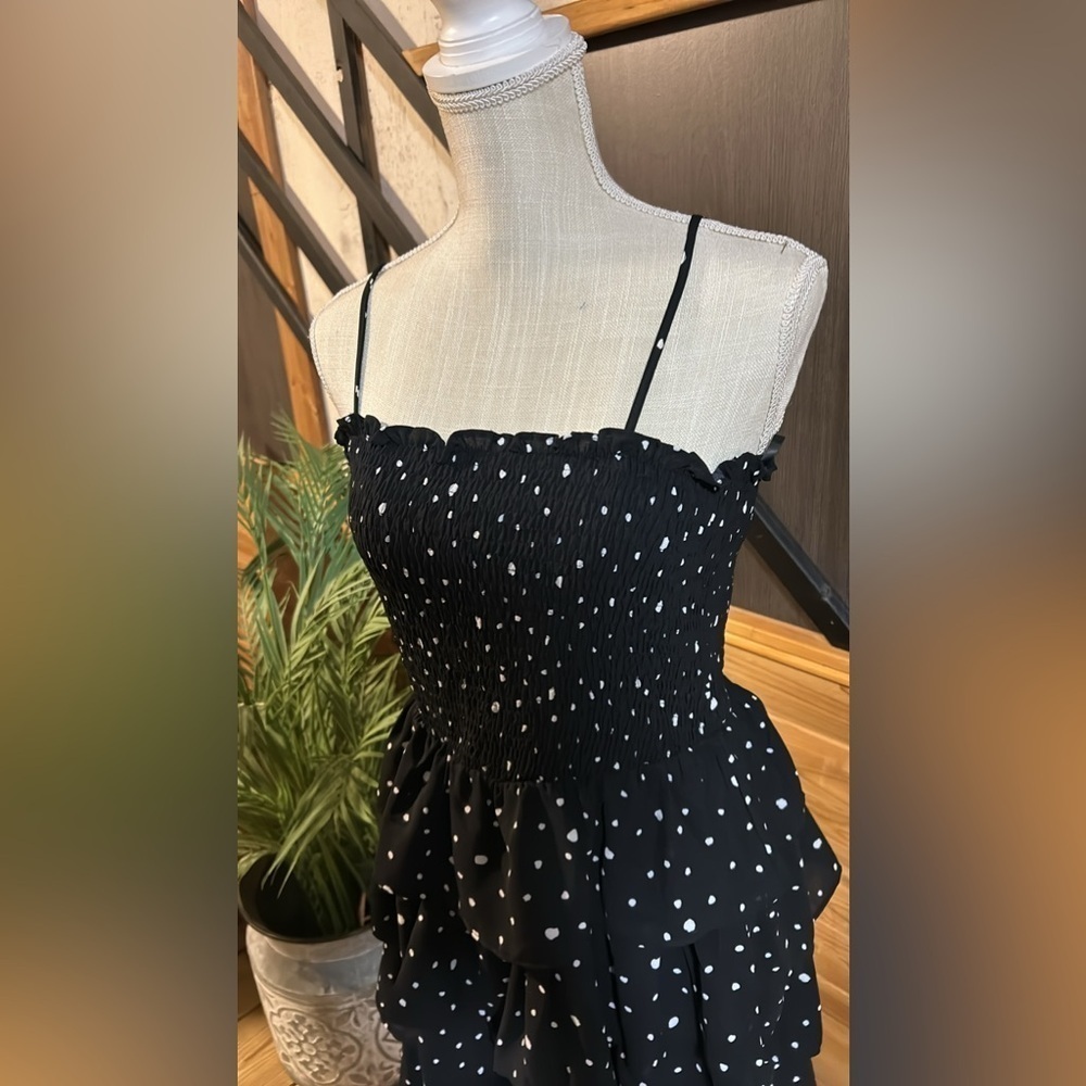 She and Sky black dress adorned with delicate white polka dots, size M - Picture 8 of 11